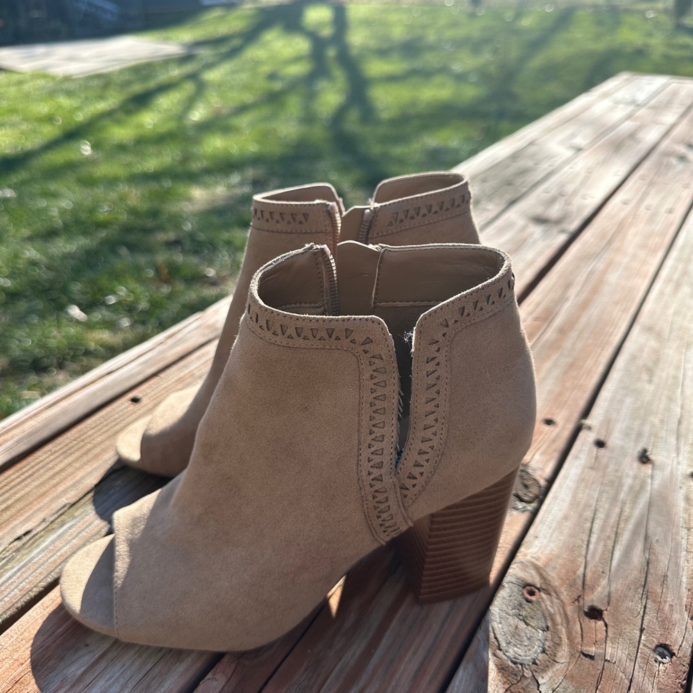 Parker and Sky Elegant Tan Peep-Toe Ankle Booties